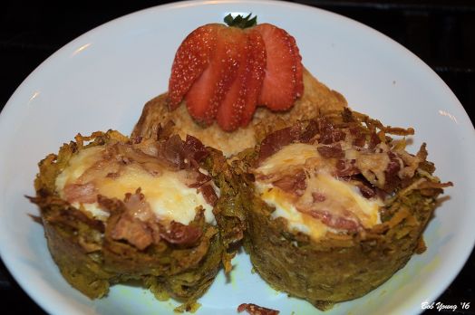 Plated. Prosciutto is added and a little cheese. Place under broiler until the cheese is melted. Remove and plate.