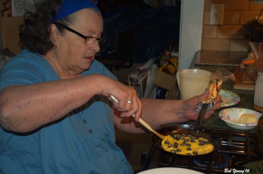 Robin making Blueberry Crepes!