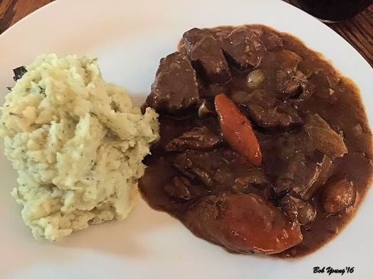Sunday dinner Boeuf Bourguignon with Parsnips and Celeriac Puree
