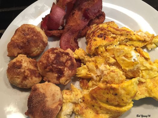 Monday Morning Recovery Scrambled Eggs Bacon Chef Lou's Orange French Doughnuts