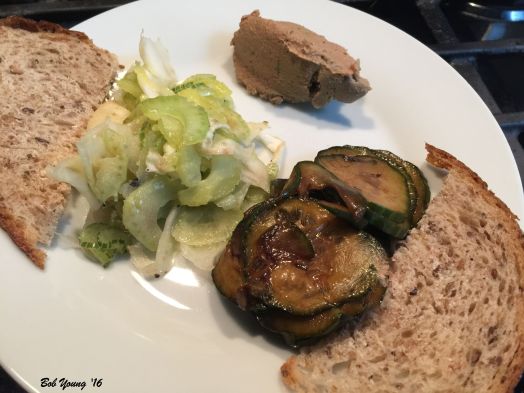 Weekend Appetizers Fennel and Celery Salad Cucumber Salad Chicken Pate Rye Toast Wedges