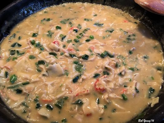 Preparing the filling for the Crayfish Pie.