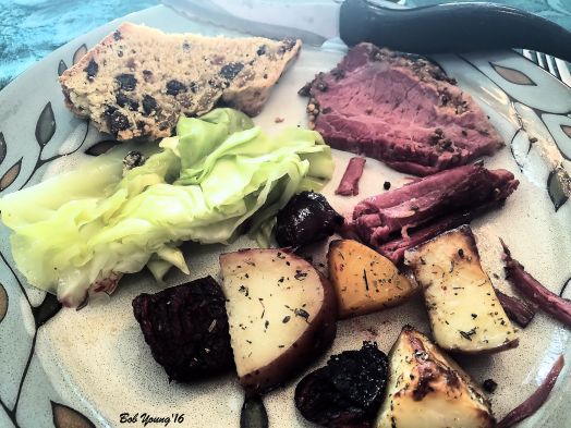 Roasted Root Vegetables (Beets, Potato, Turnip} Cabbage Irish Soda Bread Corned Beef