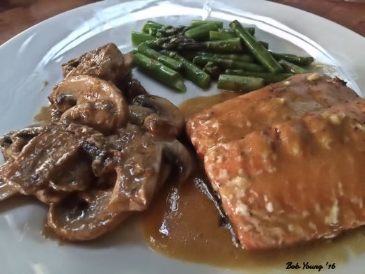 Asian Salmon Braised Mushrooms Steameed Asparagus