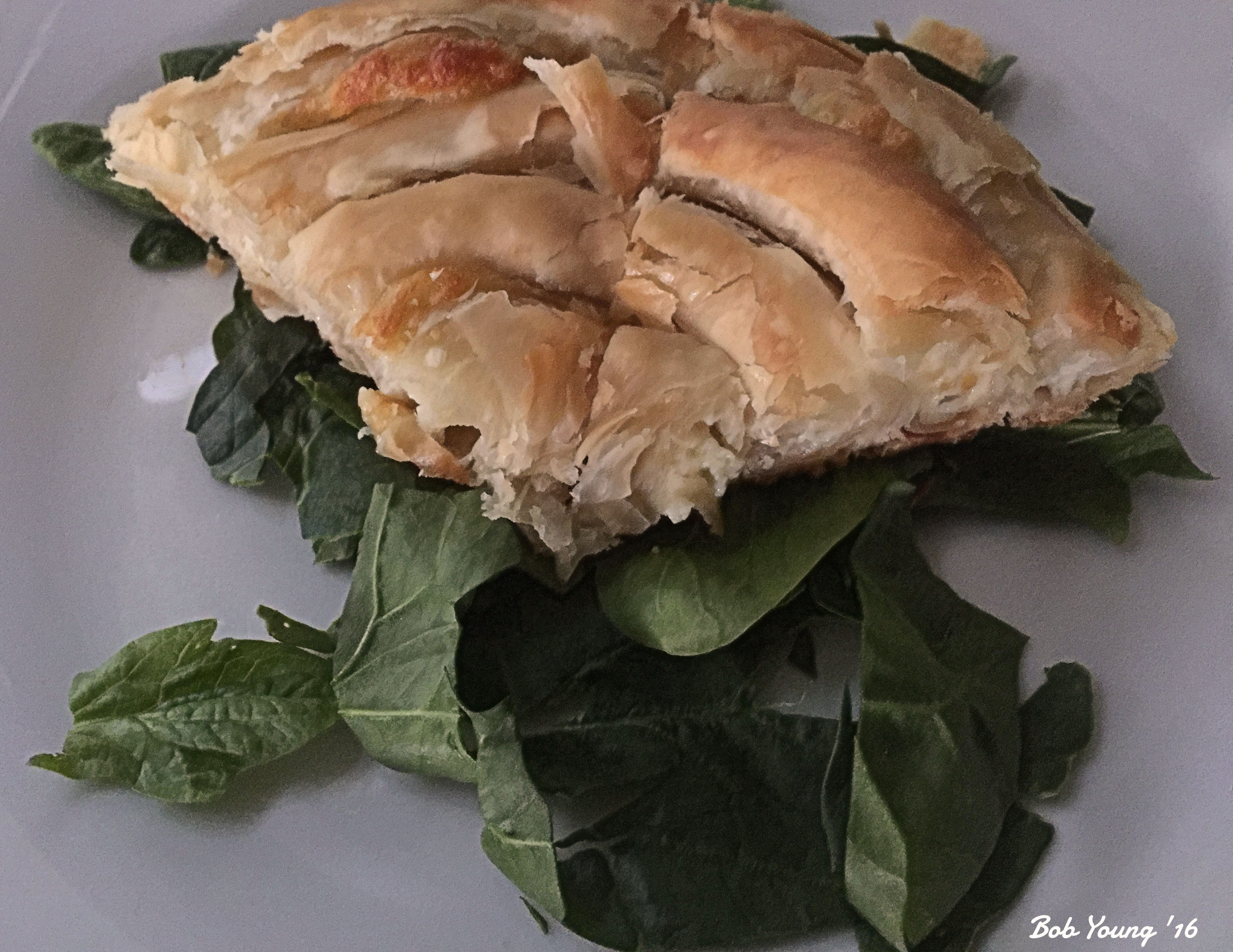 Greek 5-Cheese Filo on Spinach Bed