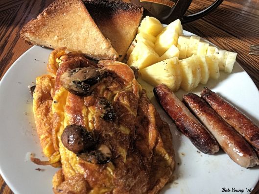 Mushroom Omelet Sausage Pineapple Toasted Basque Bread