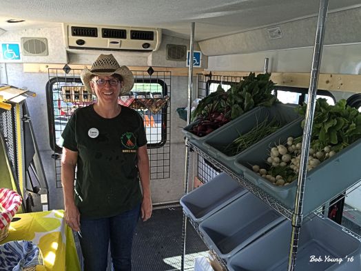 Tamara Cameron shows me the inside of the Moble Market.