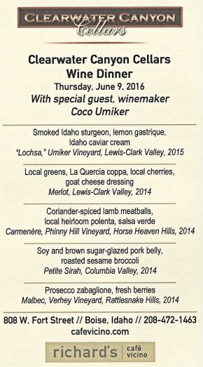 The Menu for the evening and the wines that were paired with dinner.