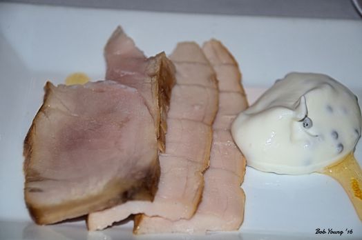 Smoked Idaho Sturgeon lemon gastrique, Idaho cariar cream 2015 "Lochsa" Umiker Vineyard, Lewis-Clark Valley