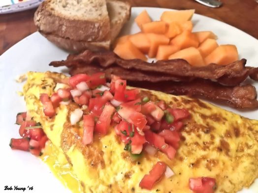2-Egg Cheese Omelet with Pico de Gallo Bacon Acme Whole Wheat Toast Fresh Canteloupe