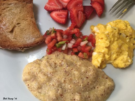 Idaho Polenta Acme Bake Shop Toasted Whole Wheat BFM Strawberries Pico de Gallo Soft Scrambled Eggs
