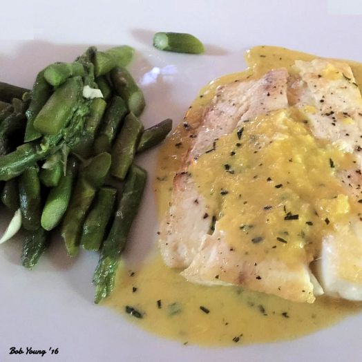 Steamed Asparagus Halibut with Tarragon Cream Sauce