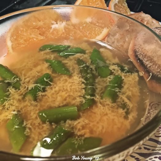 Egg Thread Soup with asparagus
