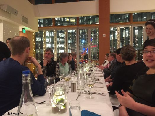 Three rows of tables were setup. This was our table.